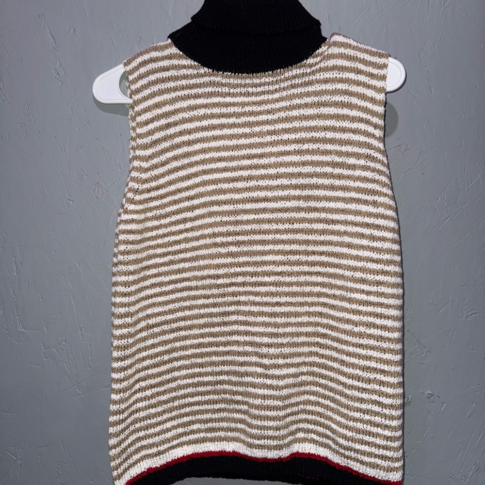 Marisa Christina Striped Turtleneck Sweater - Cream, Black, and Red